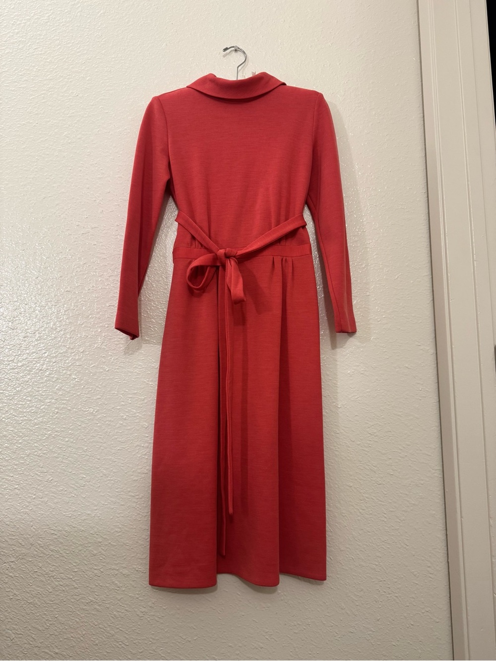 Vintage David Crystal Coral Pink Turtleneck Belted Midi Dress Size 8
